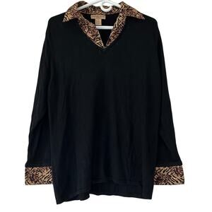 Vintage notations sweater with animal print collar cuffs winter fall Mobwife 1X